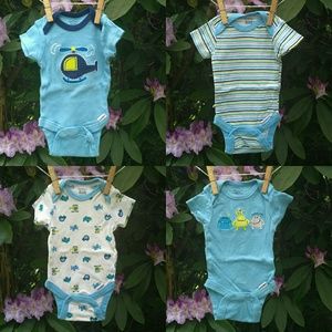 🆕Gerber Blue Short Sleeve NB Onsies Set 4 Bundle